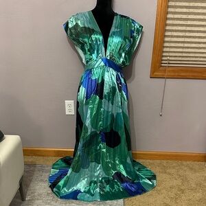 Elegant Green and Blue Maxi Dress